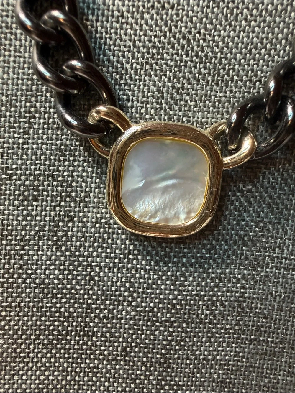 Black Chain Necklace with Mother-of-Pearl Pendant